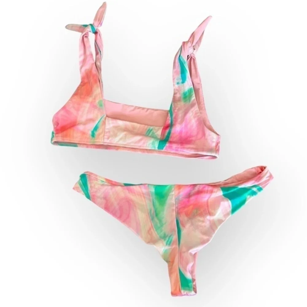 Frankies Bikinis Pink Blue Swimwear Top | Tie Dye Square Neck Beachy boho